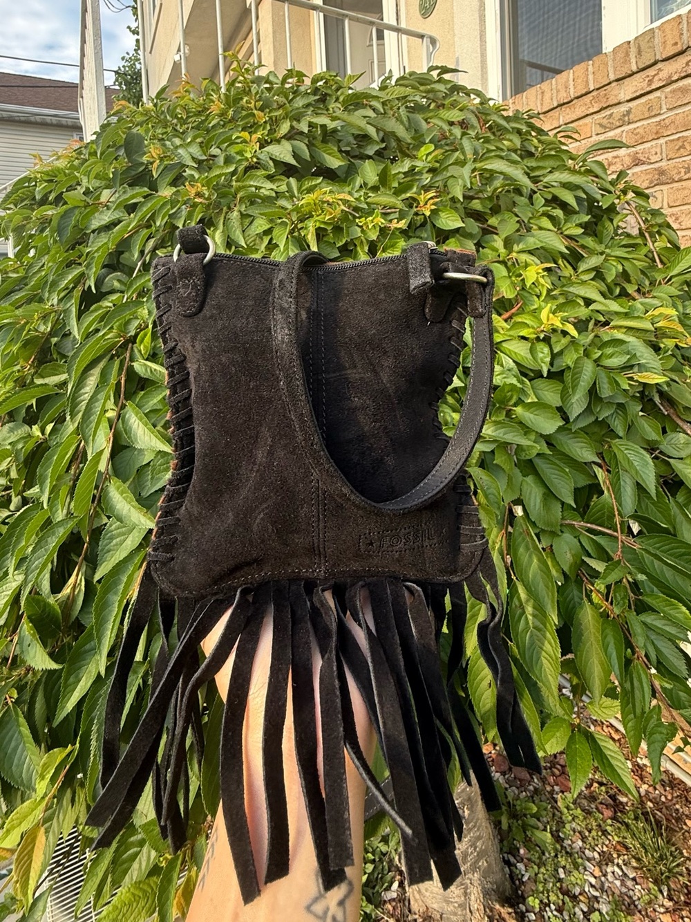 Fossil Vintage Y2K Zebra Print Fringe Crossbody Bag Brown Boho Festival Purse - Picture 3 of 5